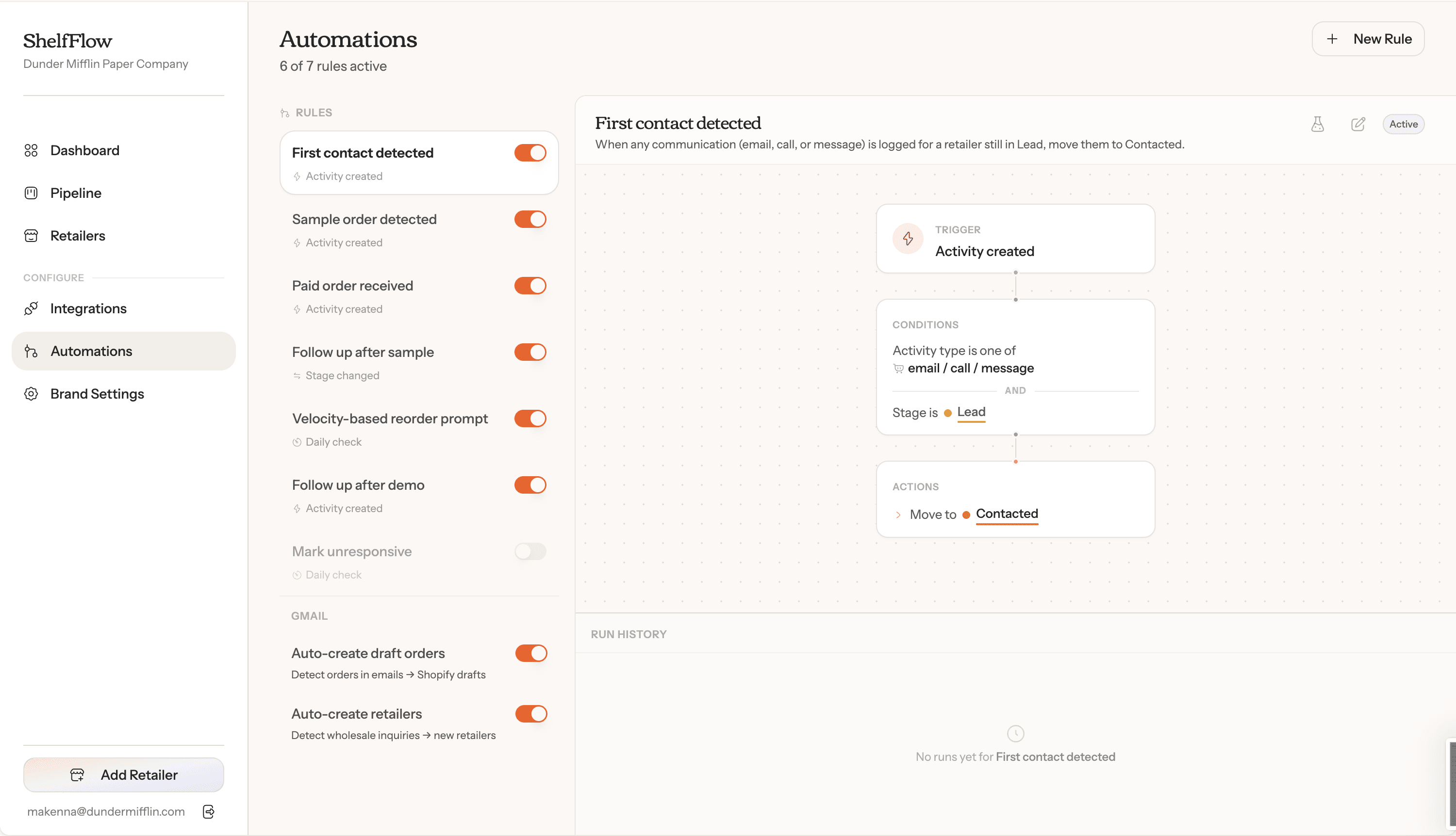 Automations view